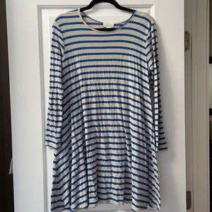 Puella oatmeal and blue long sleeve swing dress